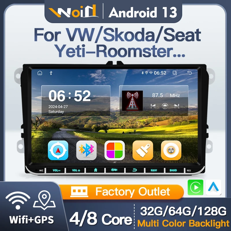

For VW Seat Skoda Superb Yeti Roomster Andrioid13 Multimedia Player RDS 9 inch Car Radio DSP Carplay GPS Wifi BT Screen 2 Din BT