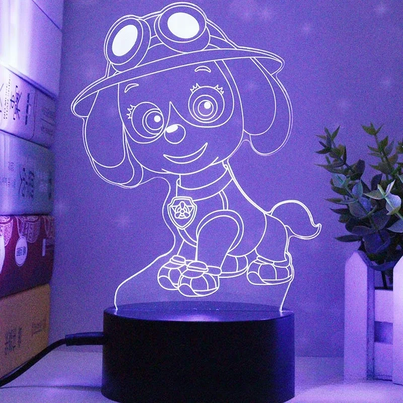 Figuras de Anime de patrulla canina para niños, lámparas de mesa de dibujos animados, luces nocturnas LED 3D, decoración del dormitorio del hogar,