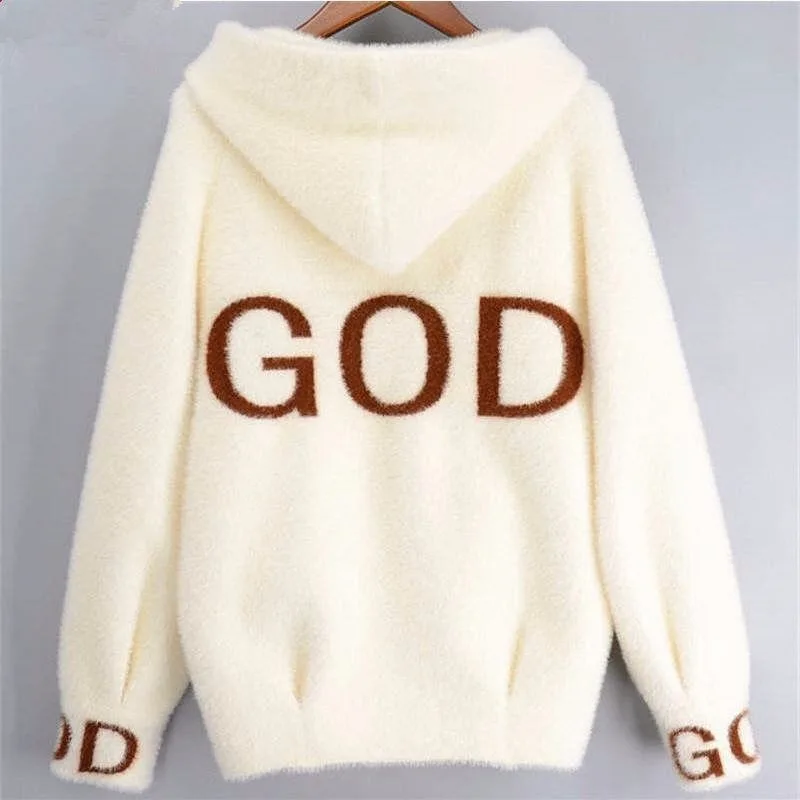 

Women's Mink Fur Sweater Cardigan Jacket, Short, Thick New Style, Loose Hooded, Women's Small Jacket