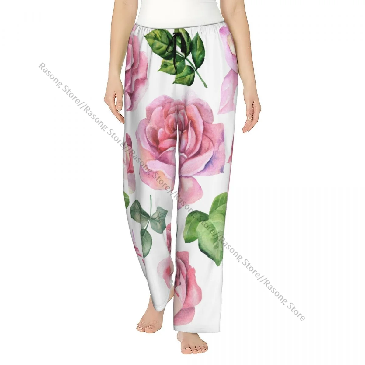 

Фланелевые пижамные штаны с розовыми розами для женщин, мягкие теплые штаны для сна с эластичным поясом