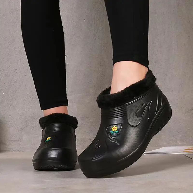 37-41 Womens Rain Boots Winter Waterproof Shoes Mujer Ankle Snow Botas Female Platform Thick-soled Plush Anti Slip Water Zapatos