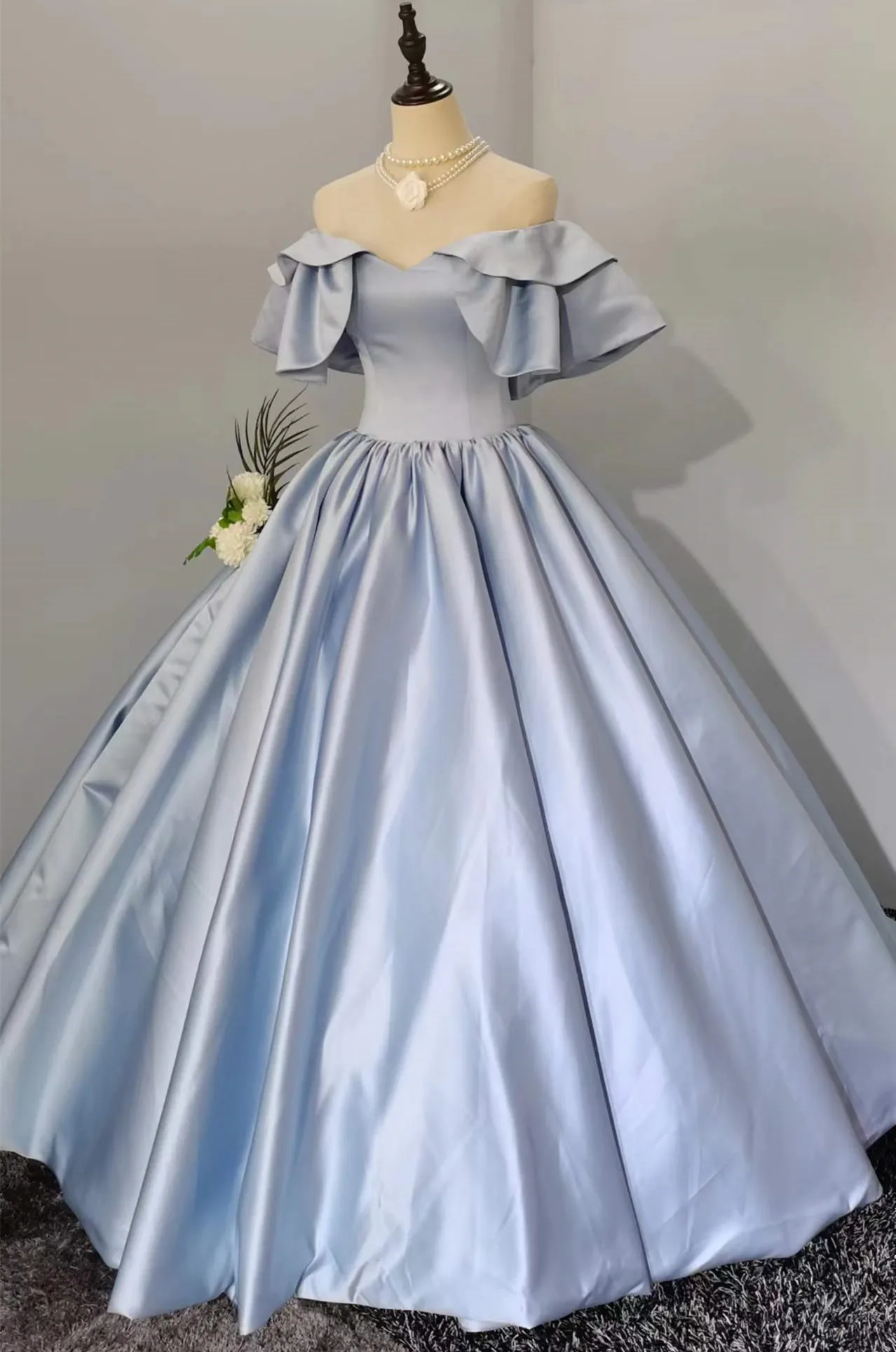 CloverBridal Actual Video Off Shoulder Princess Satin Bridal Wedding Gown Custom Made Dusty Blue 2022 Vestido de novia WW8280