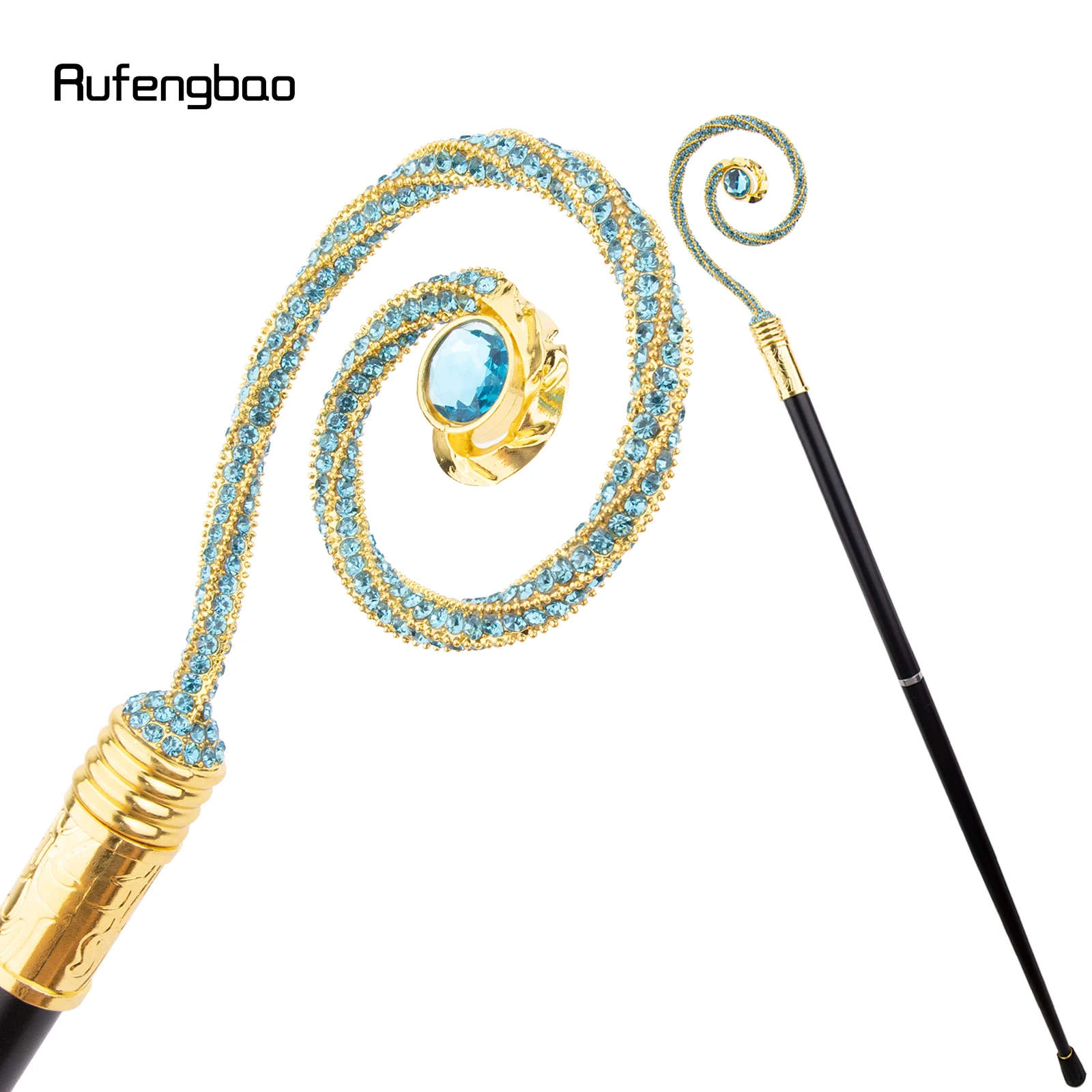 Goldener blauer Kleiderbügel, blauer Diamant, modischer Stick, dekorativer Cane, eleganter modischer Cane, Cosplay-Legierung, Crosier, Vintage-Stick, 90 cm