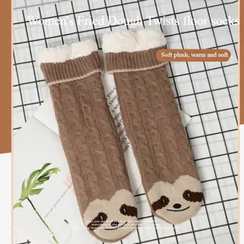 Fuzzy Thermische Sokken Vrouwen Winter Grappige Kat Hond Luiaard Leuke Kawaii Antislip Cartoon Slapen Zachte Comfortabele Vrouwelijke Vloer Slippers Sok