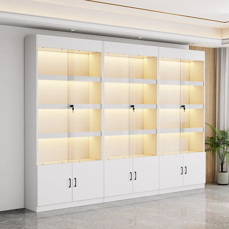 Display cabinet Glass door with lock Gift sample display stand Cosmetics product display cabinet Yard solid wood cabinet