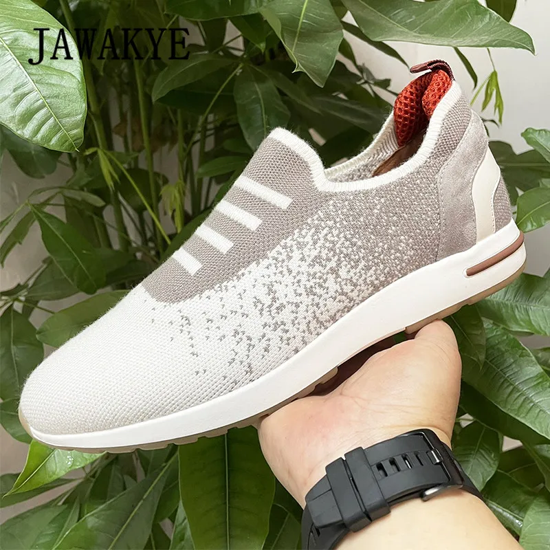 2022 Spring Men Knitted Sneakers High Quality Socket Gradient Male Loafers Breathable Casual Flat Shoes Walking Out Men Shoes