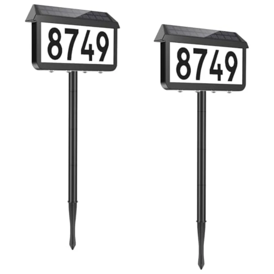 

Solar Address Signs House Number for Outside Waterproof 3-Color LED Illuminated Address Plaques with Stake Wall Mounted Solar P