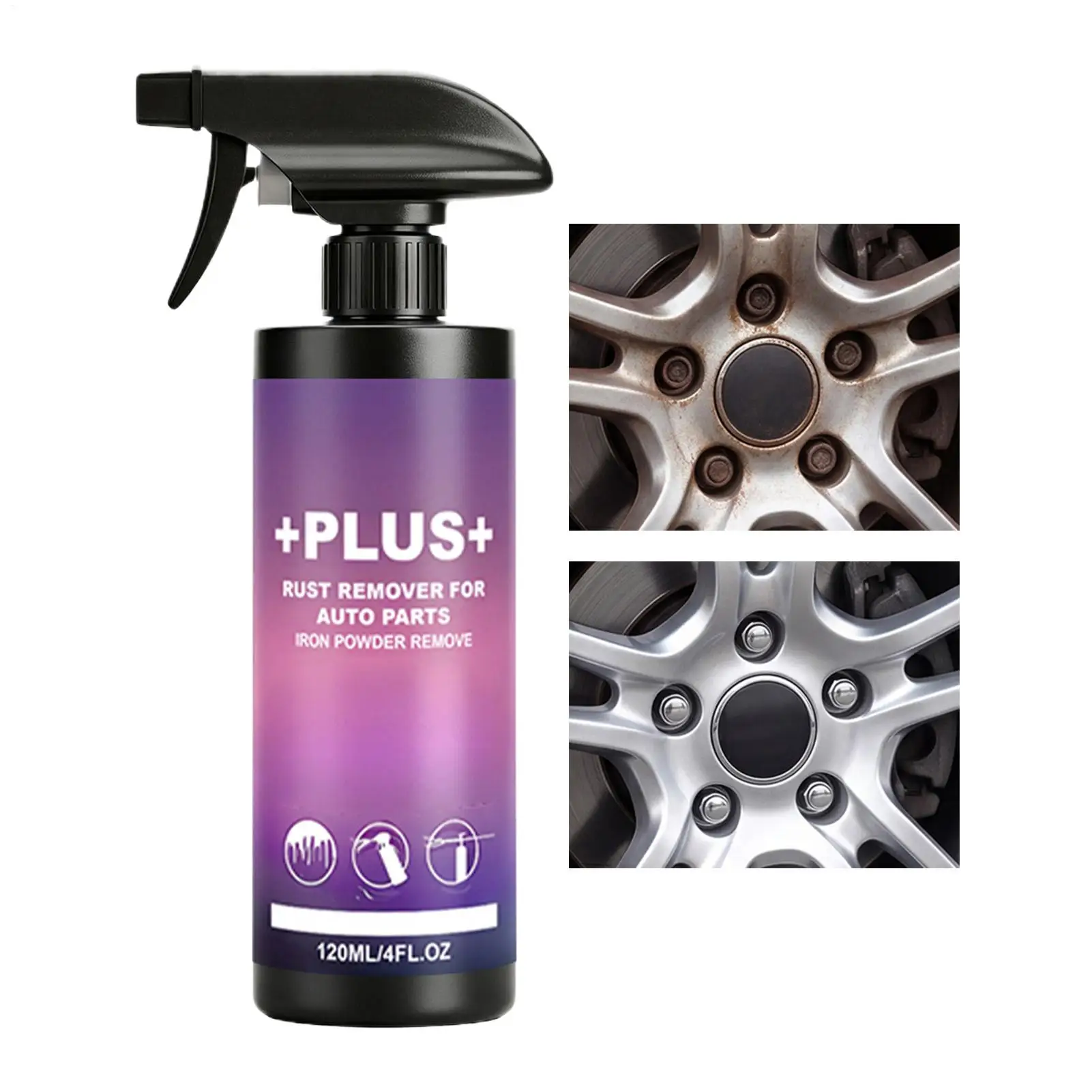Rust Remover 120ml Iron Powder Fast-Acting Liquid Metal Rust Cleaner for Auto Parts Car Wheel Brake Hub Steel Iron Aluminum