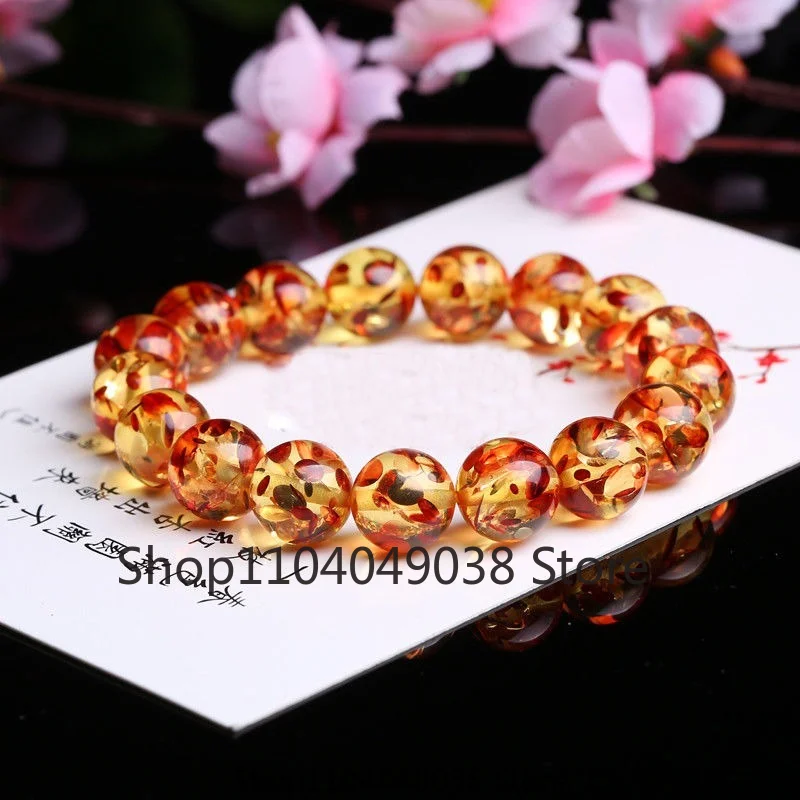 Natural Water Purification Amber Beeswax Hand String Beeswax Amber 108 Round Bead Flower Perdo Circle Couple Bracelet