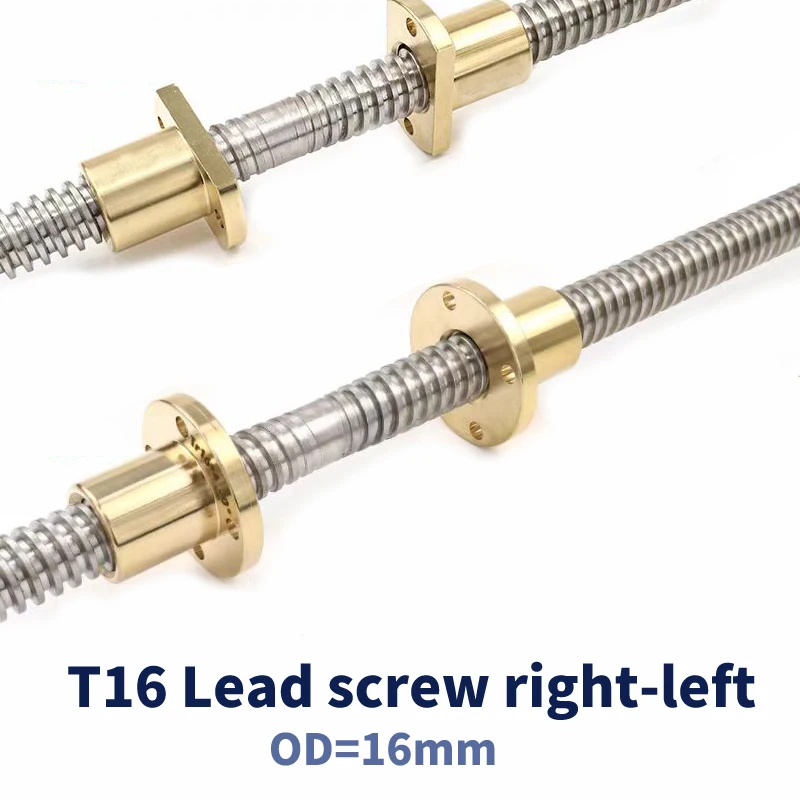 1PC 304 stainless steel  T16 Lead Screw right-left length100-1000mm OD 16mm  Lead 3/4mm with nut for 3D Printer part