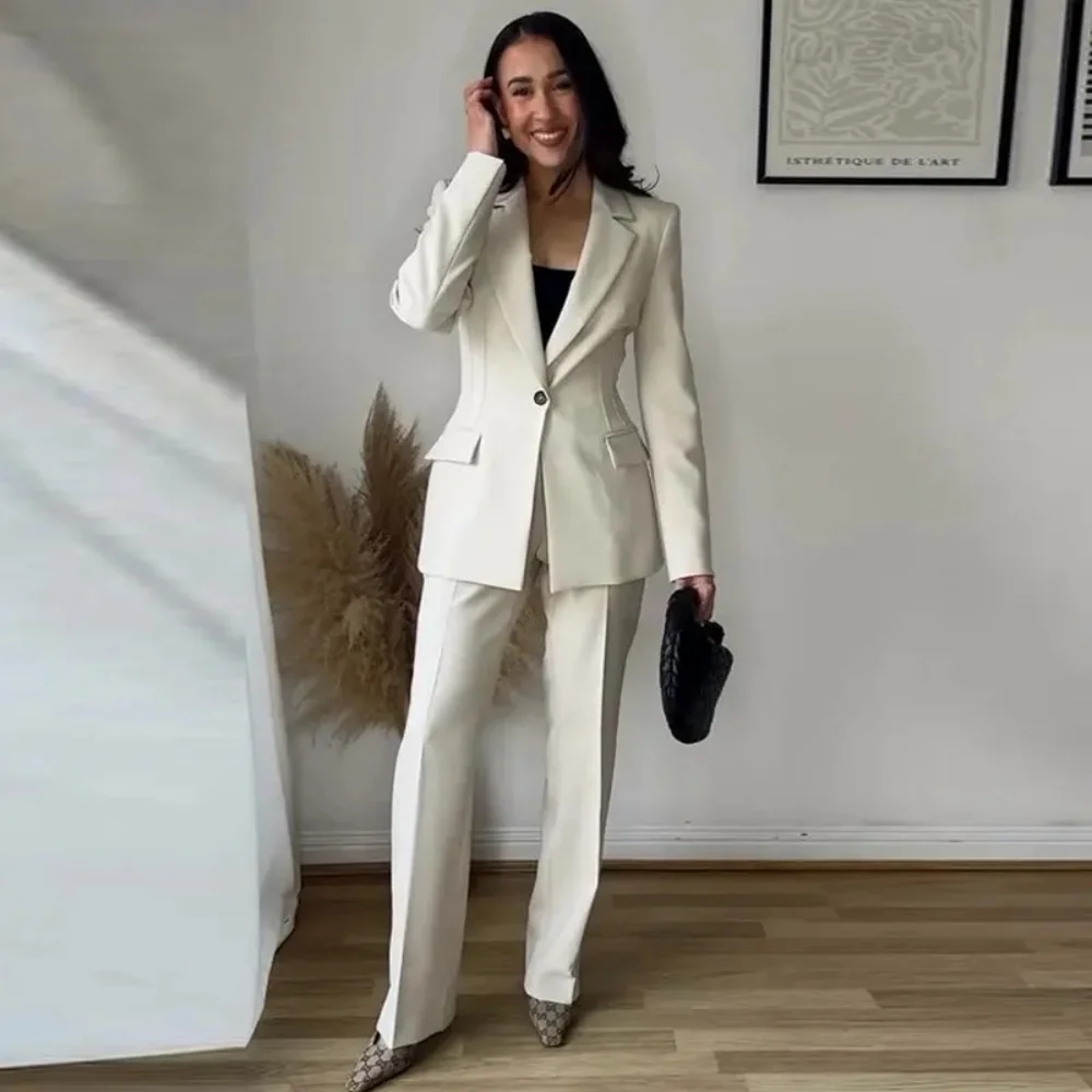 Women Suits 2 Piece Chic Lapel Single Breasted Female Clothing Wedding Party Daily Office Work Pants Sets