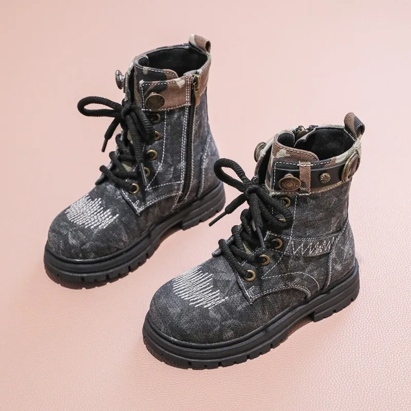 

Children's Fashion Boots - Lace - Up Side Zip Studded Ankle Boots for Girls Non-slip Winter Shoe for Girl Kids Botas Para Niñas