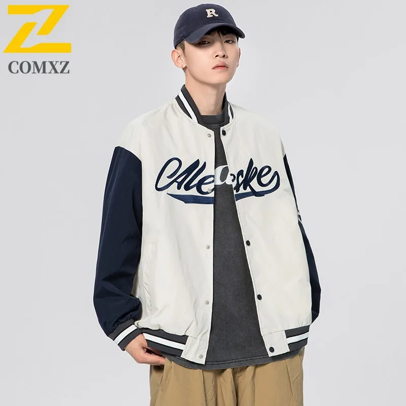 

COMXZ Men Lightweight Windbreaker Coat Letter Print Autumn Outdoor Travel Cycling Jogger Jackets High Fashion Baseball Uniform