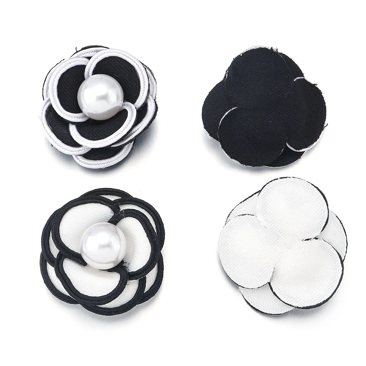 1 Pc Camellia Series Fabric Patches Artificial Pearl Flower Applique for Clothing Sewing Home Decor DIY Headwear Brooch Material