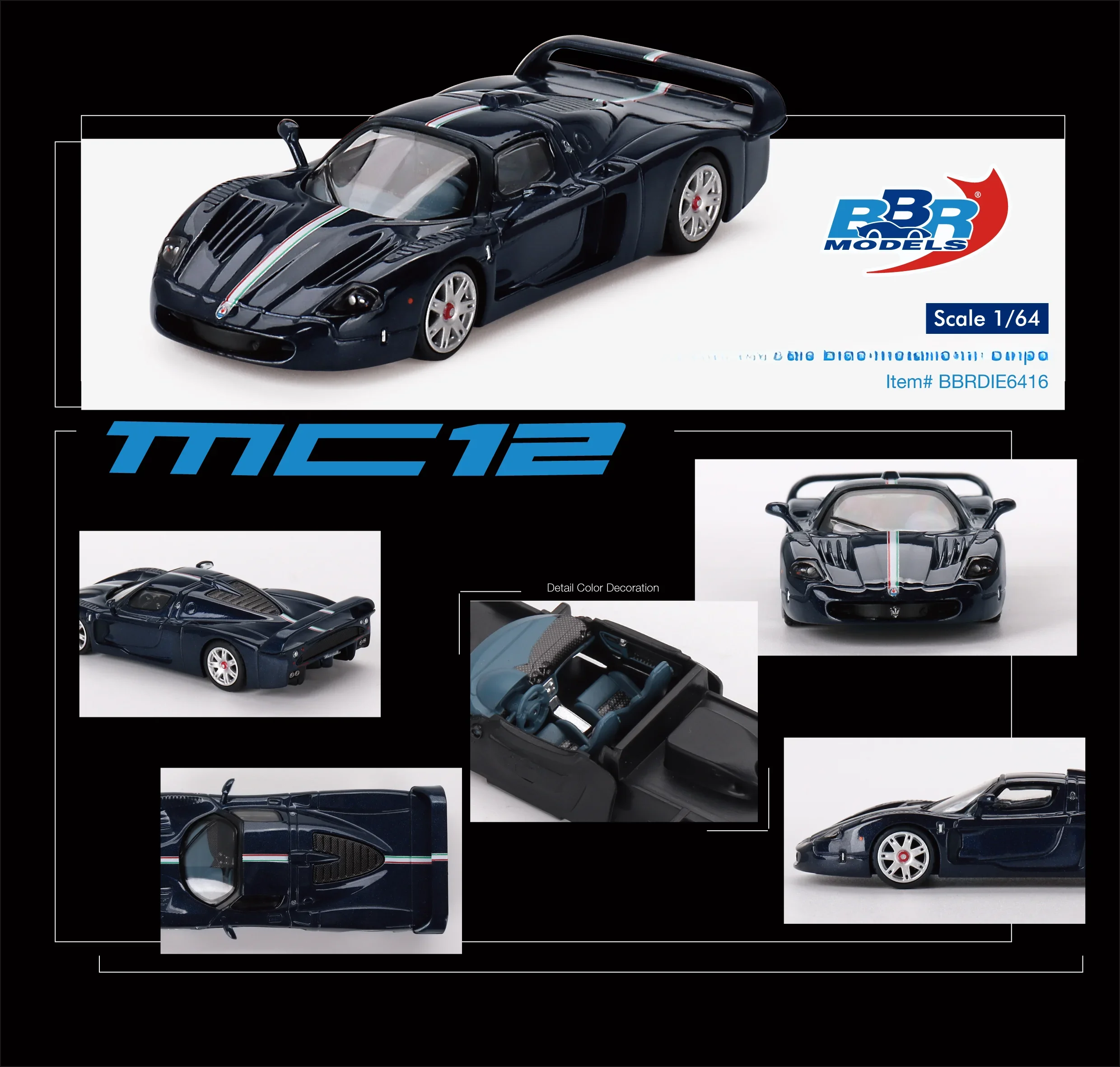 BBR 1:64 MC12 Stradale Blue Metallic w/ Stripe Model Car