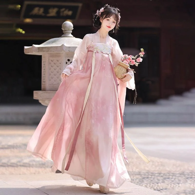 Ancient Costume Women's Han Chinese Clothing Style Chest-Cut Skirt Embroidered Printed Daily Slim Suit