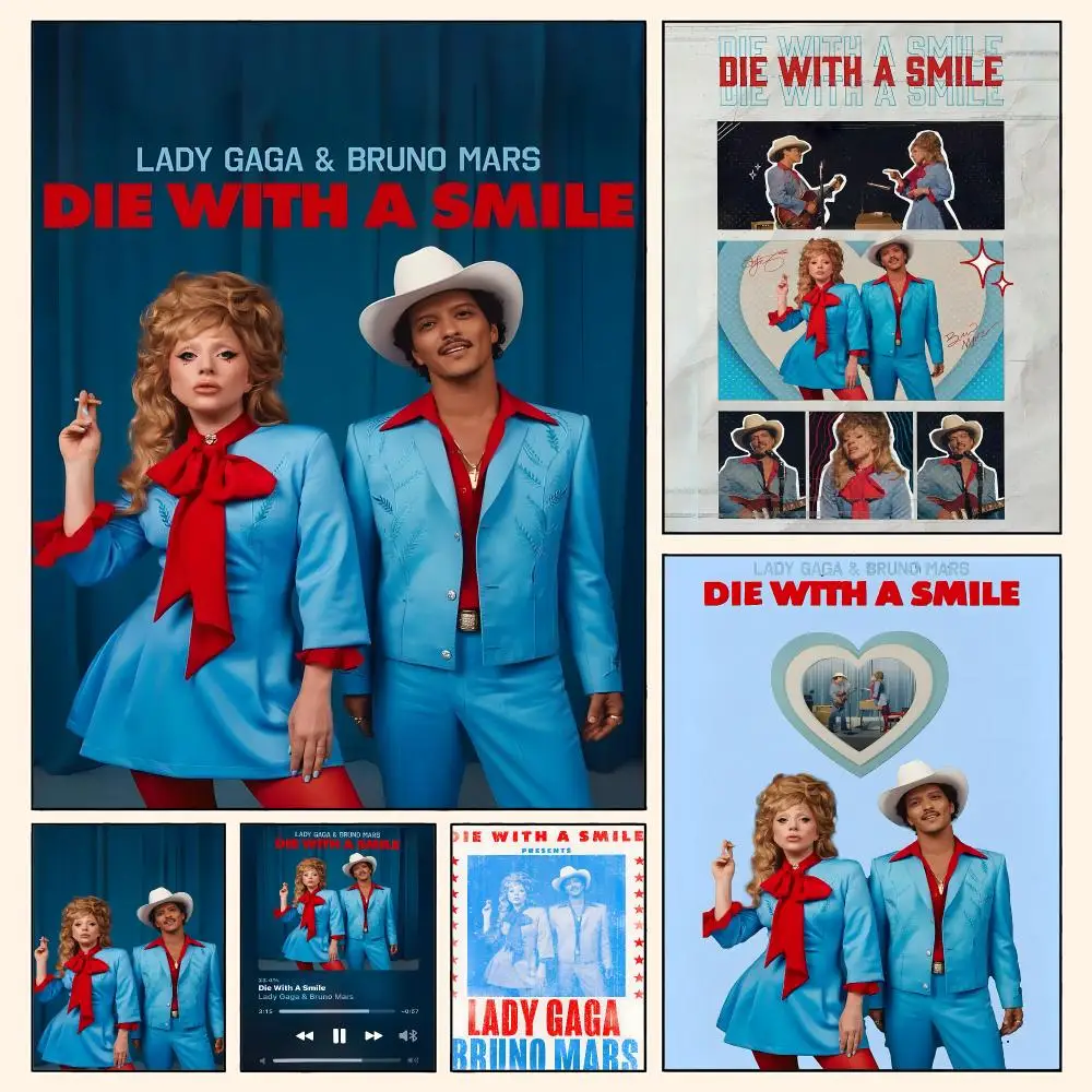 Die with a Smile Lady Gaga and Bruno Mars Poster Waterproof HD Modern Peel And Stick Wall Decor Living Room Dorm Garage