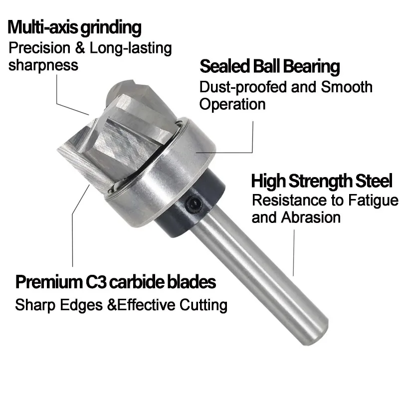 1/4" 1/2" Schaft Top Lager Ultra-Performance Kompression Flush Trim Vollhartmetall CNC Router Bit -