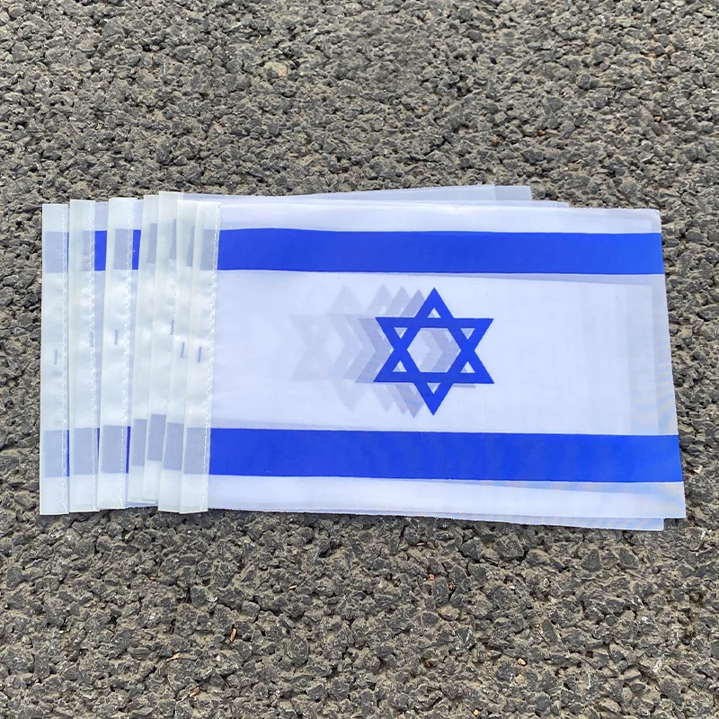 Aerlxemrbrae-Bandeira Da Mão De Israel com Pólo De Plástico, 100% Poliéster, 14x21cm, 50Pcs