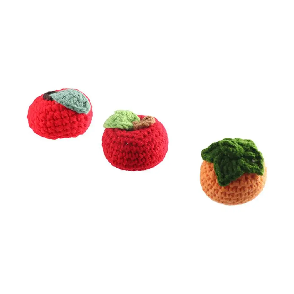 Cartoon Wool Cute Fruit Sunflower Orange Hand Knitted Strawberry Artificial Fruit Wool Crochet Knitted Strawberry Fruits