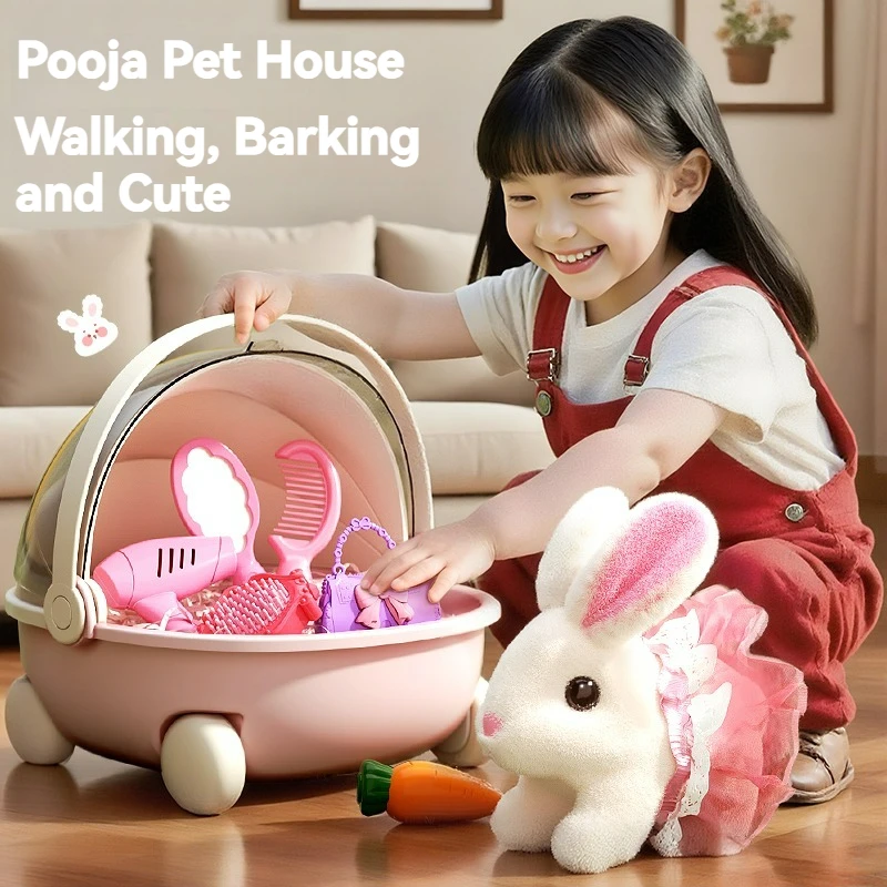 

Cute Electric Rabbit Interactive Plush Toys Bunny With Carrot Walking Wiggle Ears Wag Tail Stuffed Peluche Doll Birthday Gifts