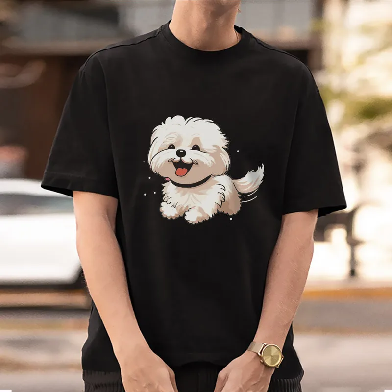 Dog Print Men Tshirt  Cotton Round Neck T-shirt with Loose Short Sleeves and Casual Printed Tops Tee Shirt Homme