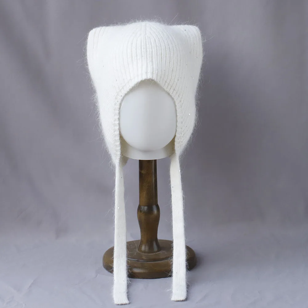

Winter Hat Earflap Women Angora Knit Beanie Warm Accessory For Autumn Skiing Outdoor Sports Cycling