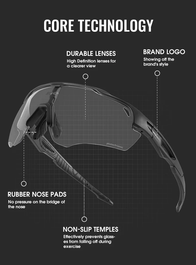 SCVCN Photochrome Sonnenbrille Radsportbrille MTB Fahrradbrille Herren Sportbrille Laufbrille UV400 Schutzbrille – Detail 3