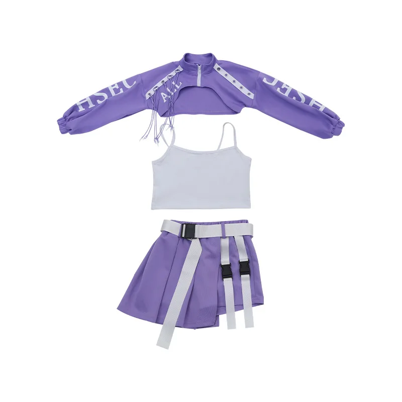 Strój do tańca jazzowego dla dziewczynki, kostium do tańca hip-hopowego, jazzowego, kpop dla dzieci, różowy strój, zestawy ubrań streetwear