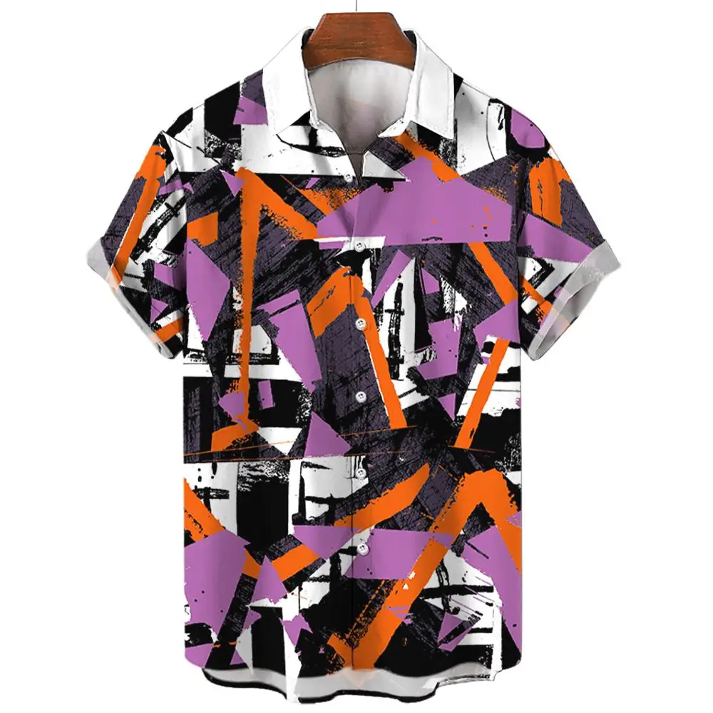 Men\'s Shirts 3D Print Art Block Graphics Fashion Button Short Sleeve Lapel Streetwear Hawaiian Blouse shirts for men Summer