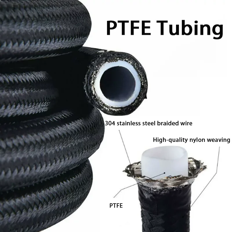 304 Stainless Steel Braided PTFE Brake Hose Fuel Oil Line Oil Cooler Hose Pipe 1M 3M 5M AN4 AN6 AN8 AN10 AN12 Racing Hose