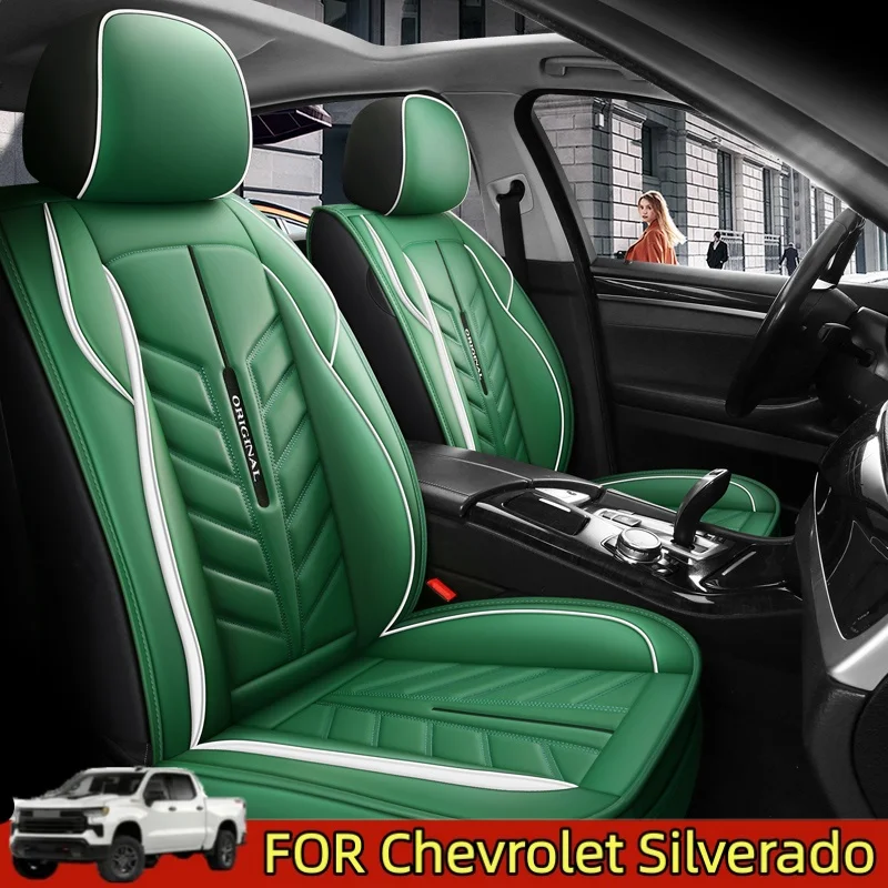 لسيارة شيفروليه سيلفرادو غطاء مقعد السيارة جلد صناعي مقاوم للماء ومقاوم للاهتراء وناعم، ملفوف بالكامل 5 مقاعد يغطي أربعة