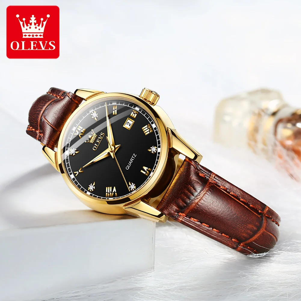 OLEVS 2024 Fashion Quartz Watch for Women Leather Strap Waterproof Calendar Womens Watches Top Brand Luxury Ladies Wristwatches