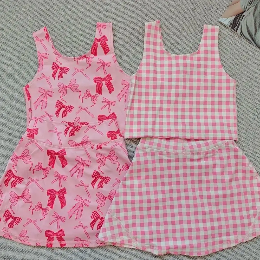 

8.19 Baby Girls Summer Pink Vest Top Short Skirts Yoga Sets