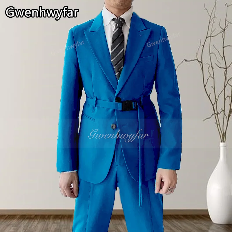 

Gwenhwyfar Blue Formal Men Suits Slim Fit With Notched Lapel 2 Piece Wedding Tuxedo For Groomsmen Male Fashion Costume Jacket