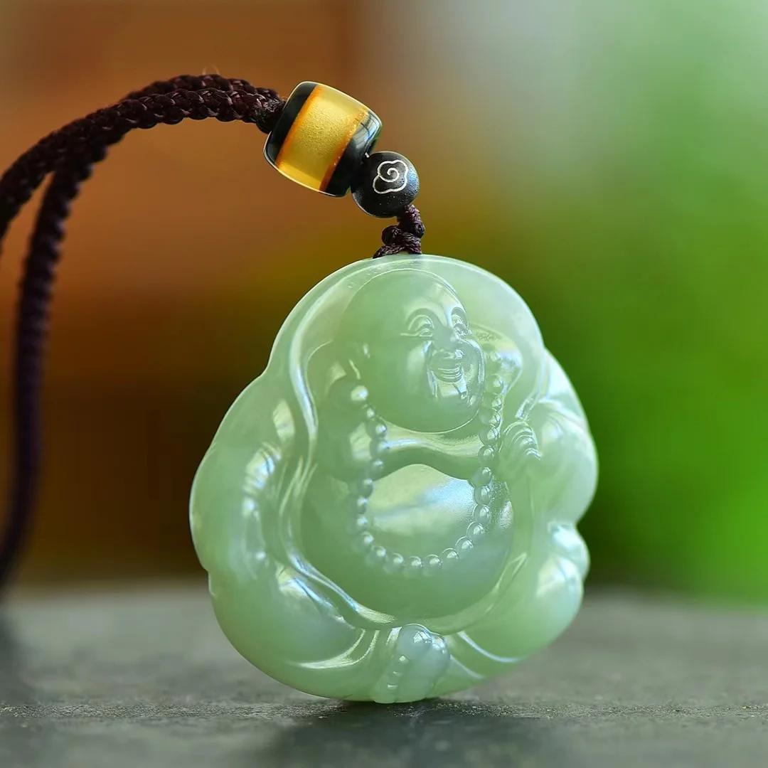 Hotan Jade Qinghai Material Peaceful Wealth Buddha Pendant Retro Jewelry 43*43mm 1716#