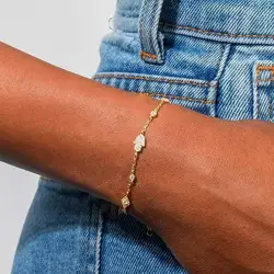 New Bezel Set Hand and Rhombus Cubic Zirconia Charm Bracelets for Women Gold and Platinum Plated Color Fashion Jewelry for Party