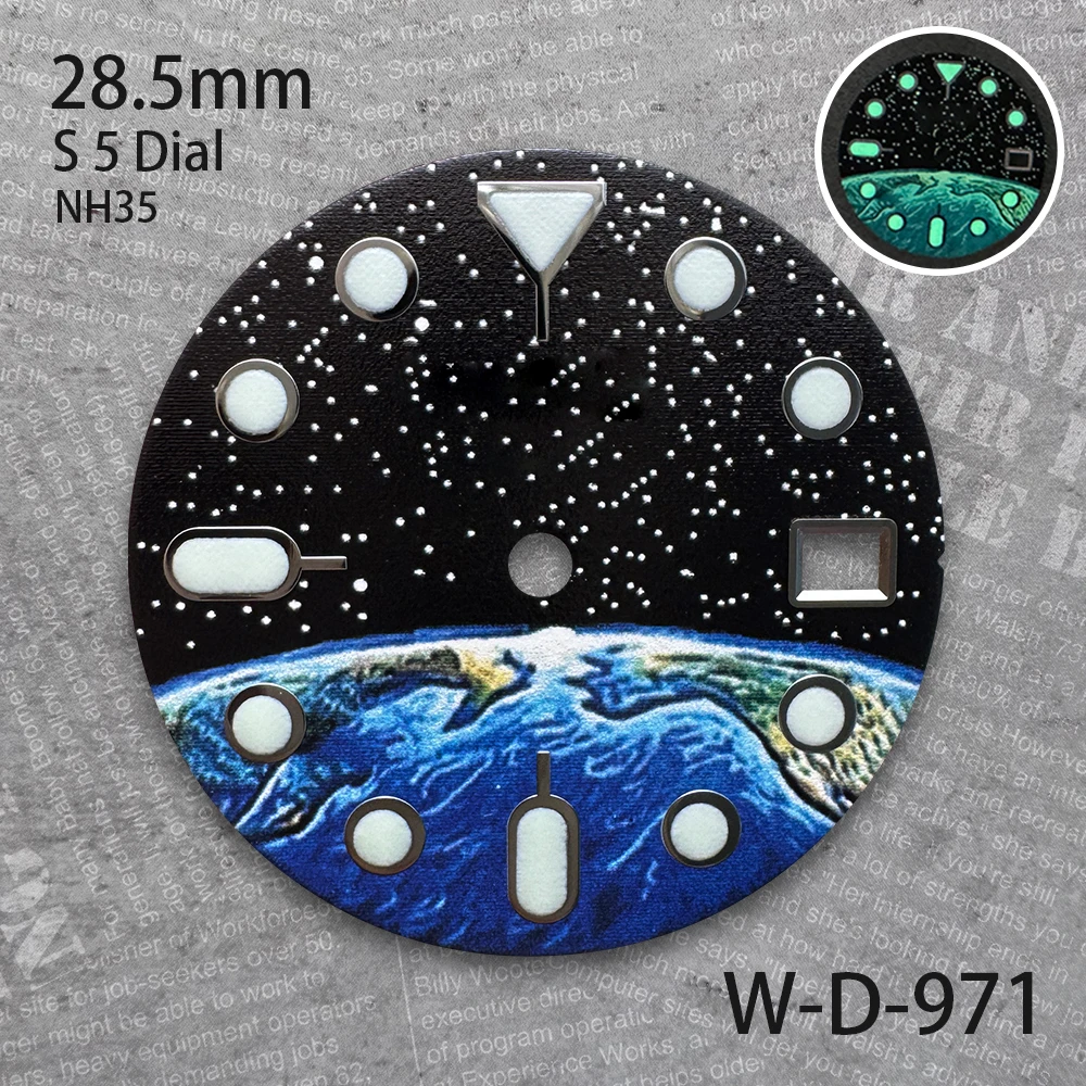 28.5 mm S Logo Starlit Sky Dial Suitable For NH35 Japan Movement Full Green Luminous High Quality Watch Modification Accessories