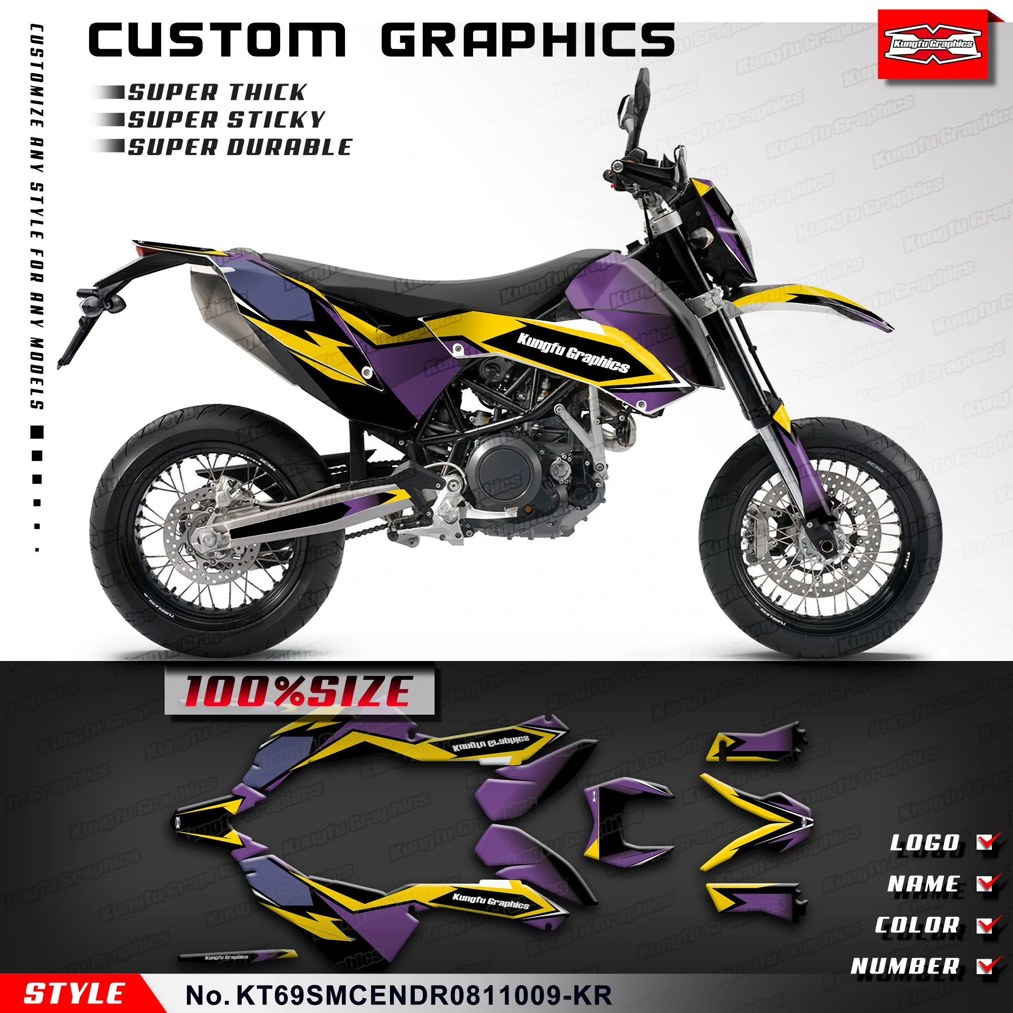 

KUNGFU GRAPHICS Motorcycle Vinyl Decal Sticker Deco for KTM 690 SMC-R SMC Enduro R 2008 2009 2010 2011, KT69SMCENDR0811009-KR