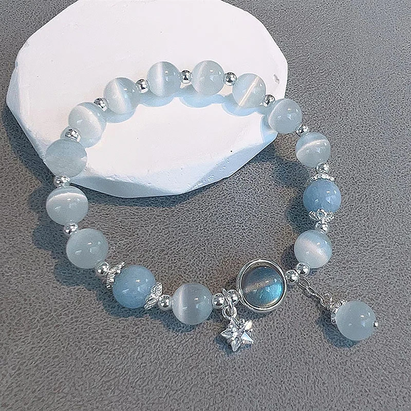 Bracelet en cristal clair de lune bleu de mer pour filles et femmes, bracelet élastique, accessoires de bijoux, clair, original, luxe