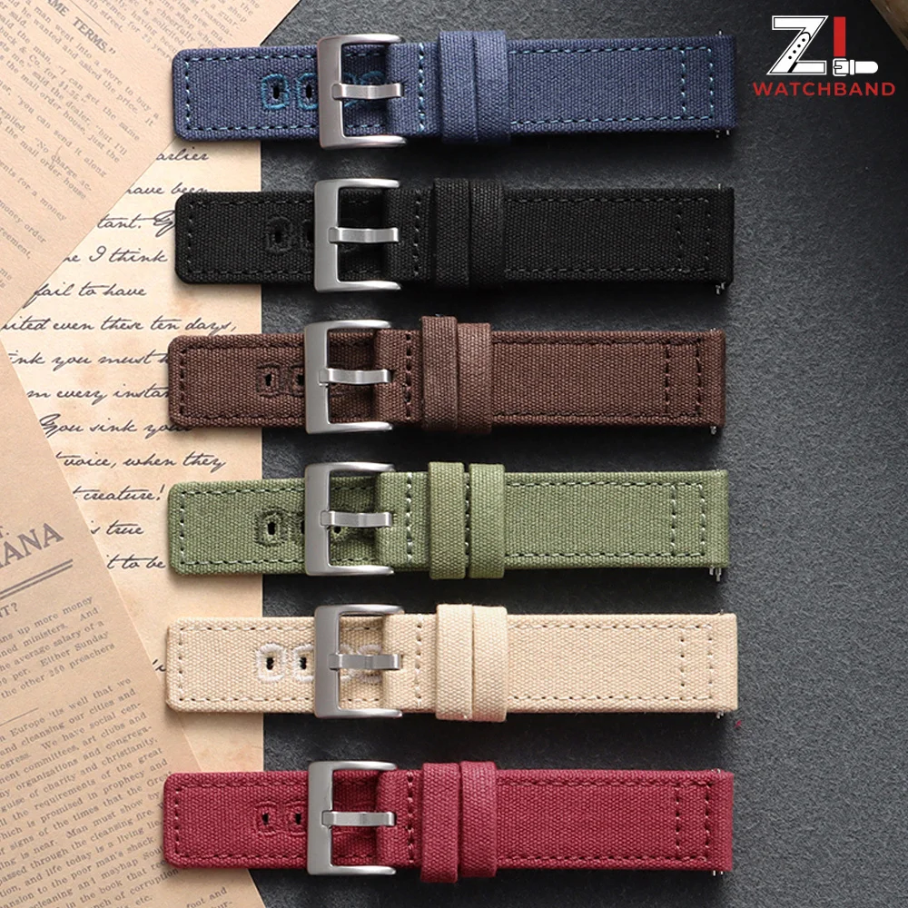 Quick Release Nylon Canvas Watch Strap 18mm 20mm 22mm for Samsung Galaxy 3/4 40mm 44mm Classic 46/42mm for Huawei Canvas Straps