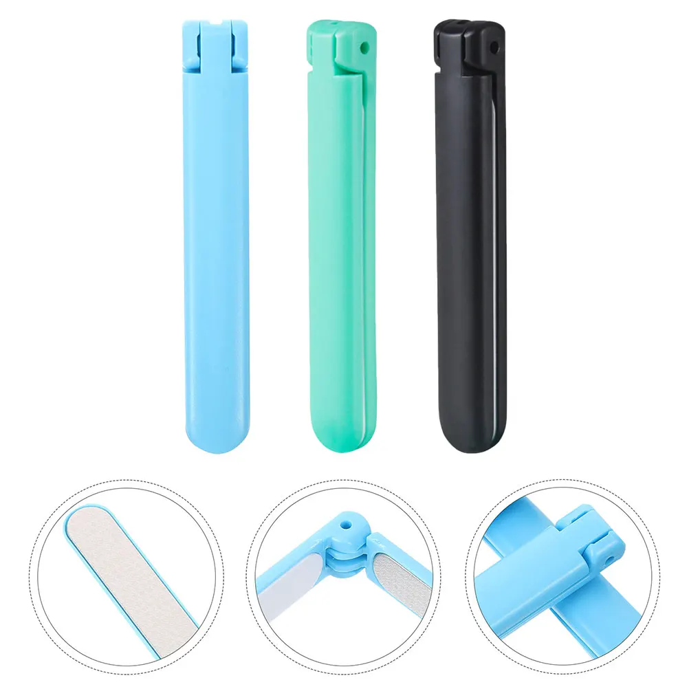 

3pcs Compact Foldable Files Double-Sided Metal Portable File For Natural Artificial Nails Travel Home Salon Use Nail Trimming