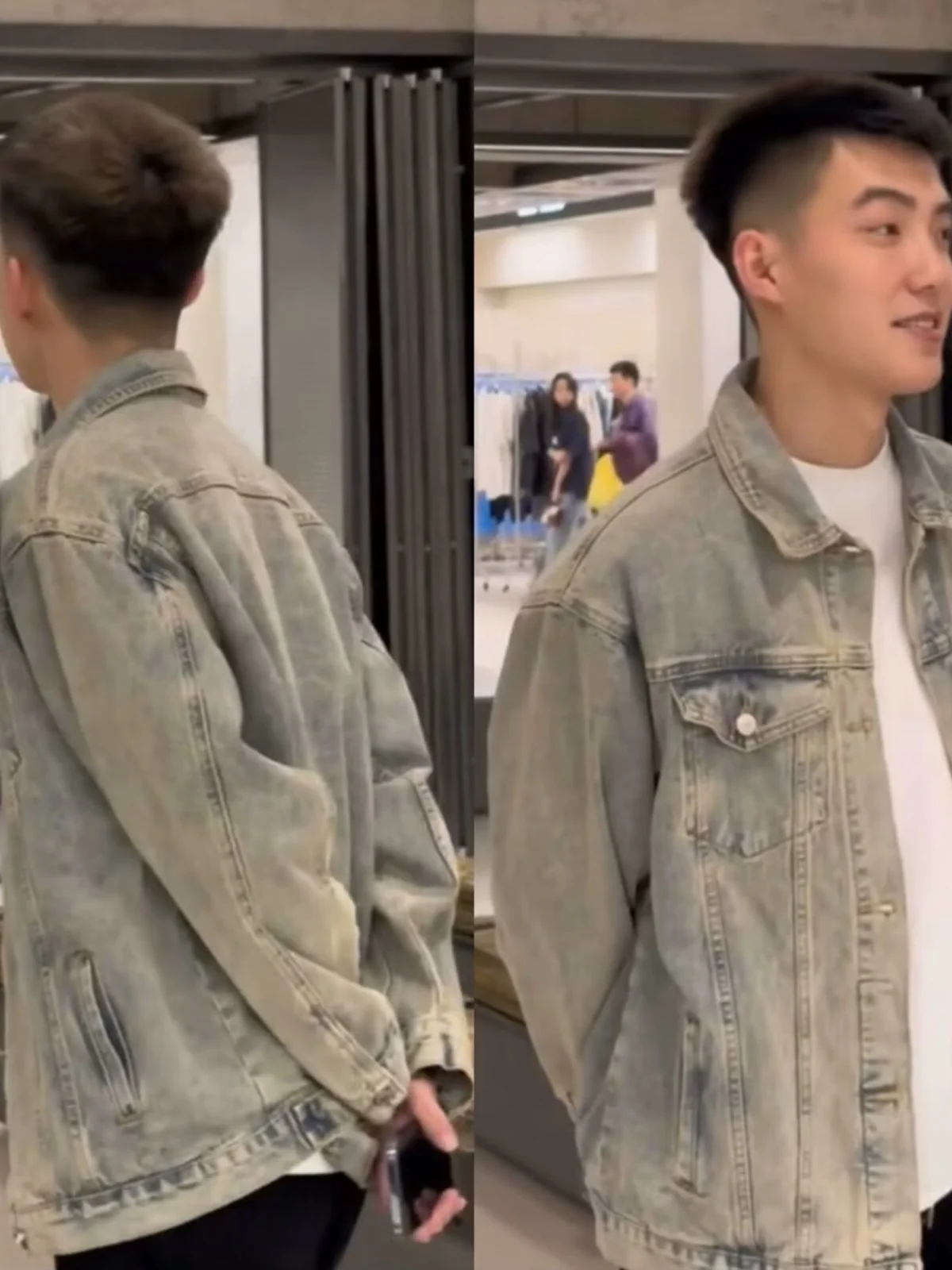 Retro Sli Herren Denim Jaet Frühling Herbst Casual Kragen Jugend Faion All-Match Oberbekleidung Stand Fit Lange Sve Mantel