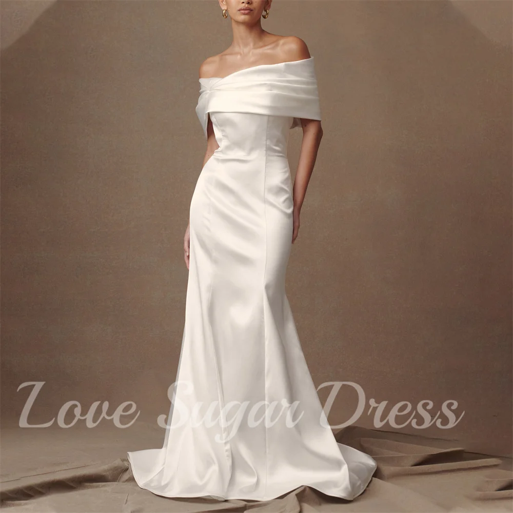 

Elegant Satin Wedding Dress For Women Mermaid Long Bridal Gowns Sexy Off Shoulder Formal Bride Dresses robe de mariée