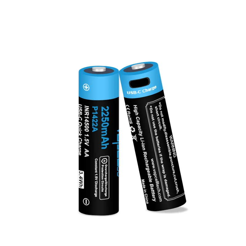 1-10pcs Original Vapcell P1422A 14500 Lithium Ion Battery INR 14500 2250mah AA USB-C Rechargeable Cell For Toys Flashlight