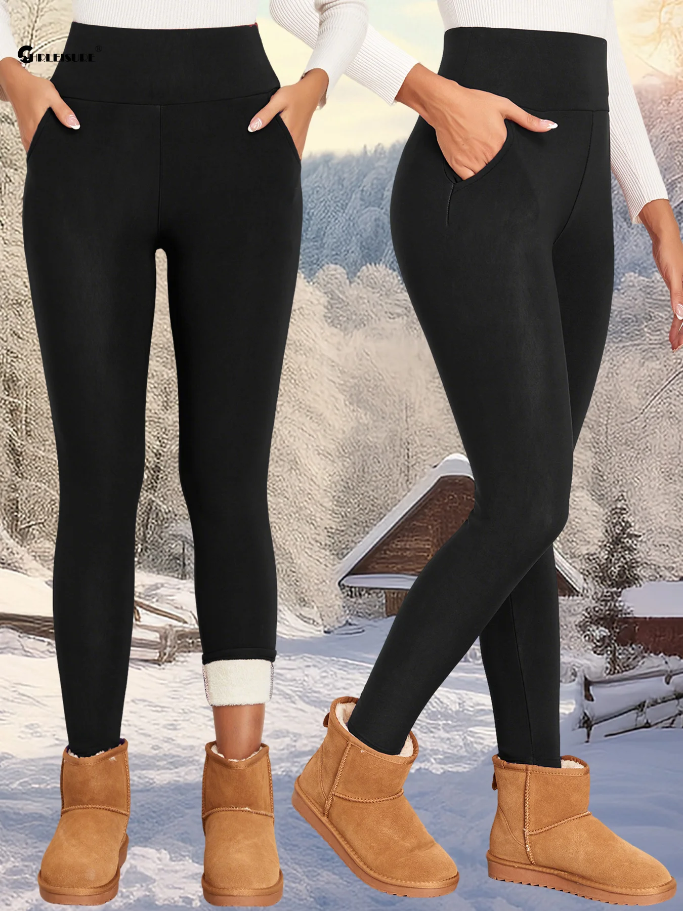 1/2 قطعة طماق النساء الدافئة مع جيوب المخملية بلون الجوارب تمتد نحيل سلس منع طماق الباردة #2