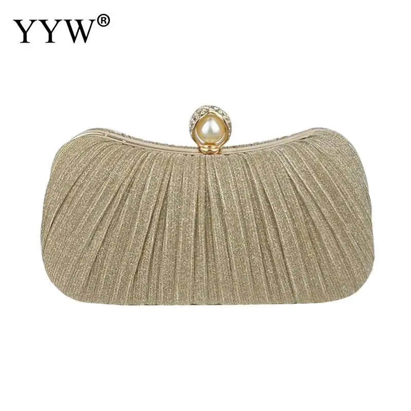 Pleated Evening Handbag Women Crossbody Ladies Day Clutch 2023 Luxury Wedding Dinner Dressed Bag Diamond Party Purse Gold