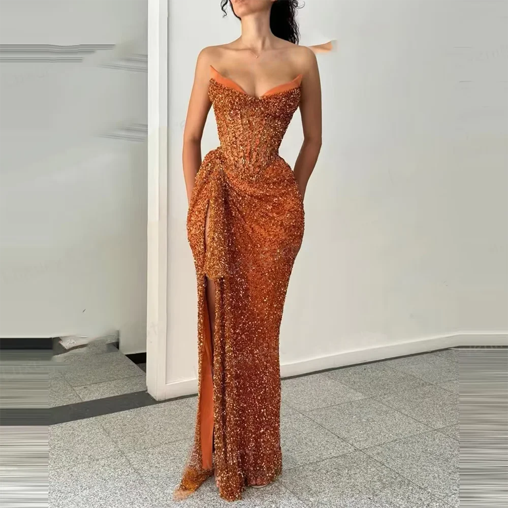 Robes de soirée formelles sirène à paillettes, gaine moderne, fente haute, cocktail, Rh, quel que soit personnalisé