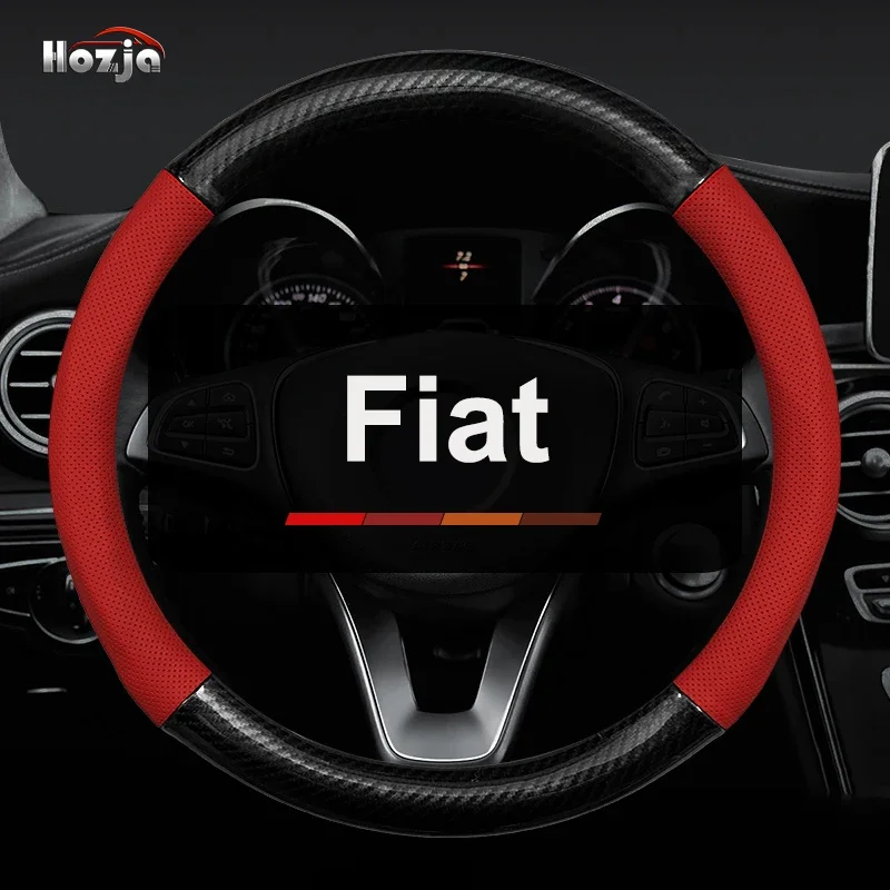 

Carbon Leather Car Steering Wheel Cover for Fiat 500 500l 500x Ducato Bravo Panda Freemont Stilo 2015 - 2023 Auto Accessories