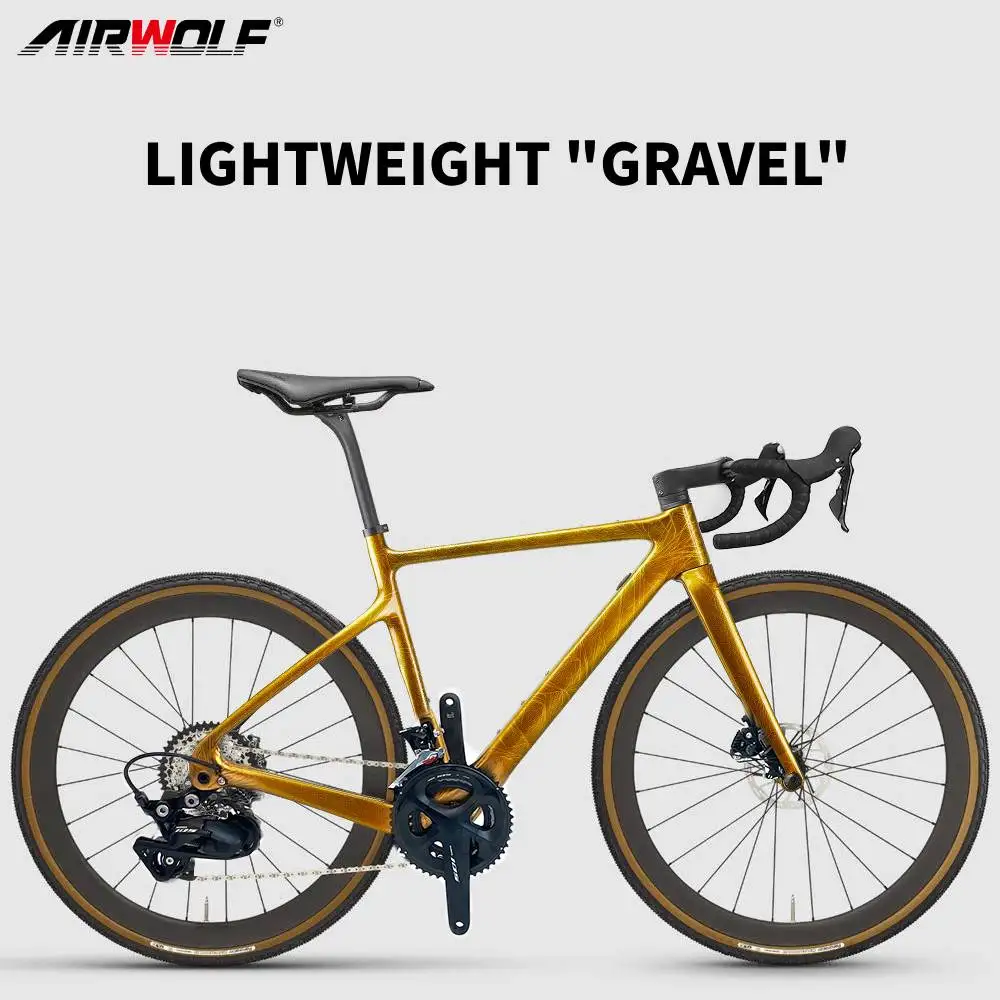 AIRWOLF 700x40c Gravel Bike Carbon Road Bicycles with SHIMANO 105 22 Speeds Group Sets A5 Cyclocross Bike Crystal Color